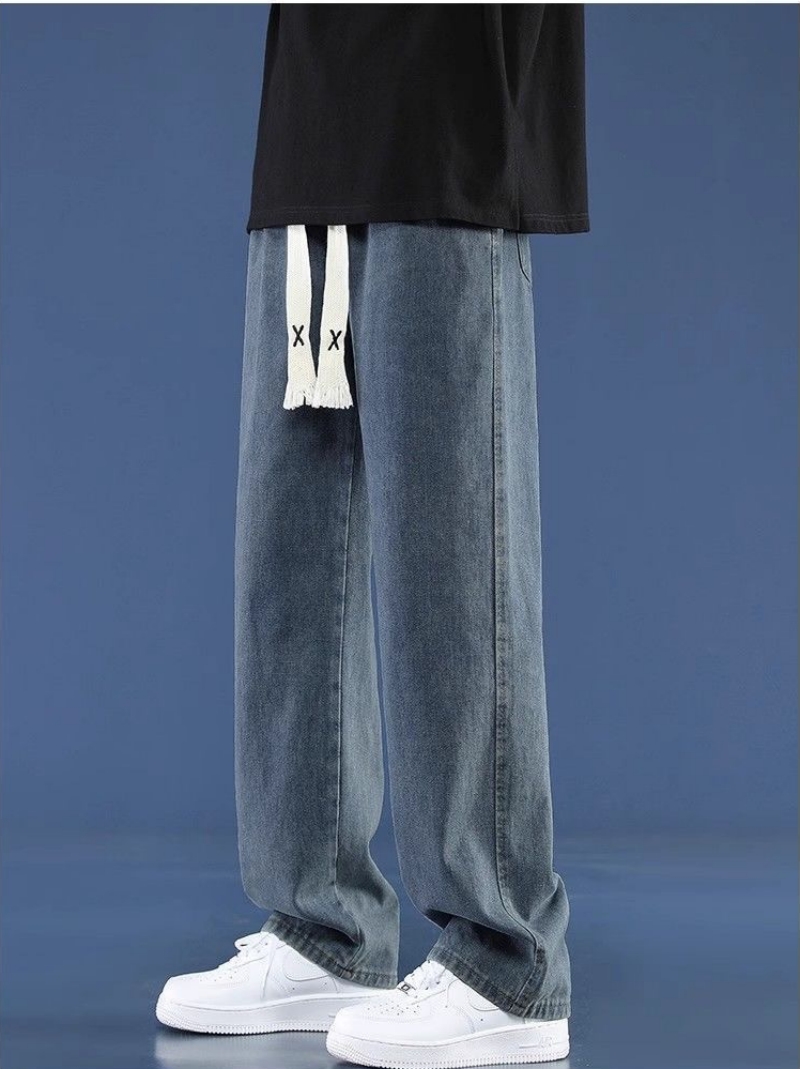 High-end Trendy Men's Jeans Spring Autumn Casual Long Pants Loose American Straight Leg Trousers Fashion Brand Wide Leg Denim Pants for Students Young Men Daily Street Wear