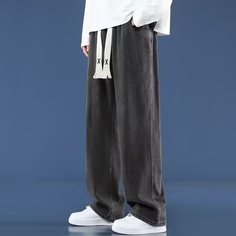 High-end Trendy Men's Jeans Spring Autumn Casual Long Pants Loose American Straight Leg Trousers Fashion Brand Wide Leg Denim Pants for Students Young Men Daily Street Wear