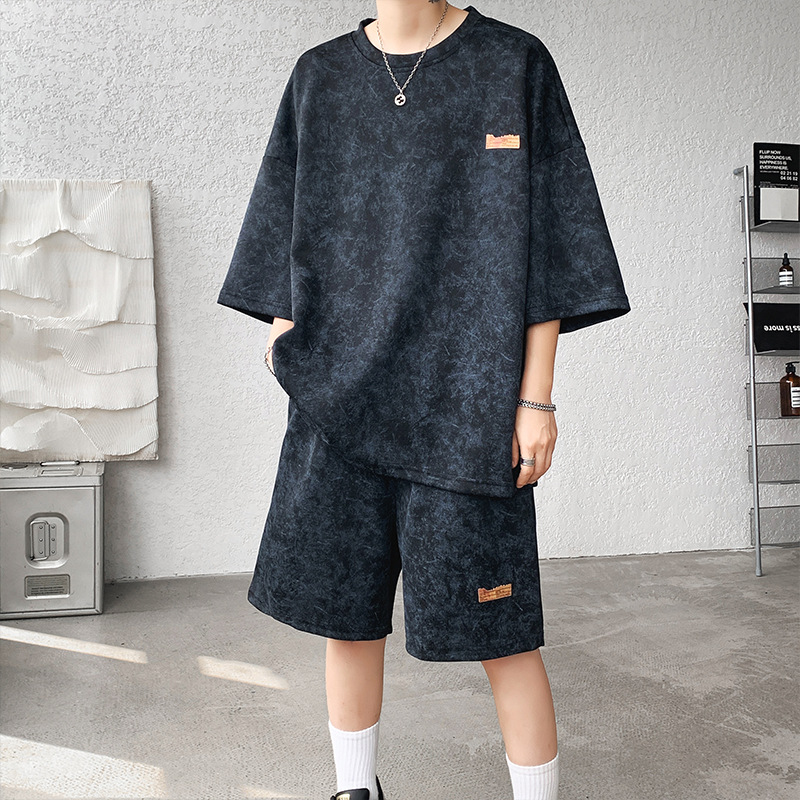 2026 Summer New Men's Niche Design Tie-Dye Seven-Point Sleeve T-Shirt And Shorts Two-Piece Set Fashion Trend Cool Streetwear Loose Plus Size Casual Outfit For Big & Tall Men