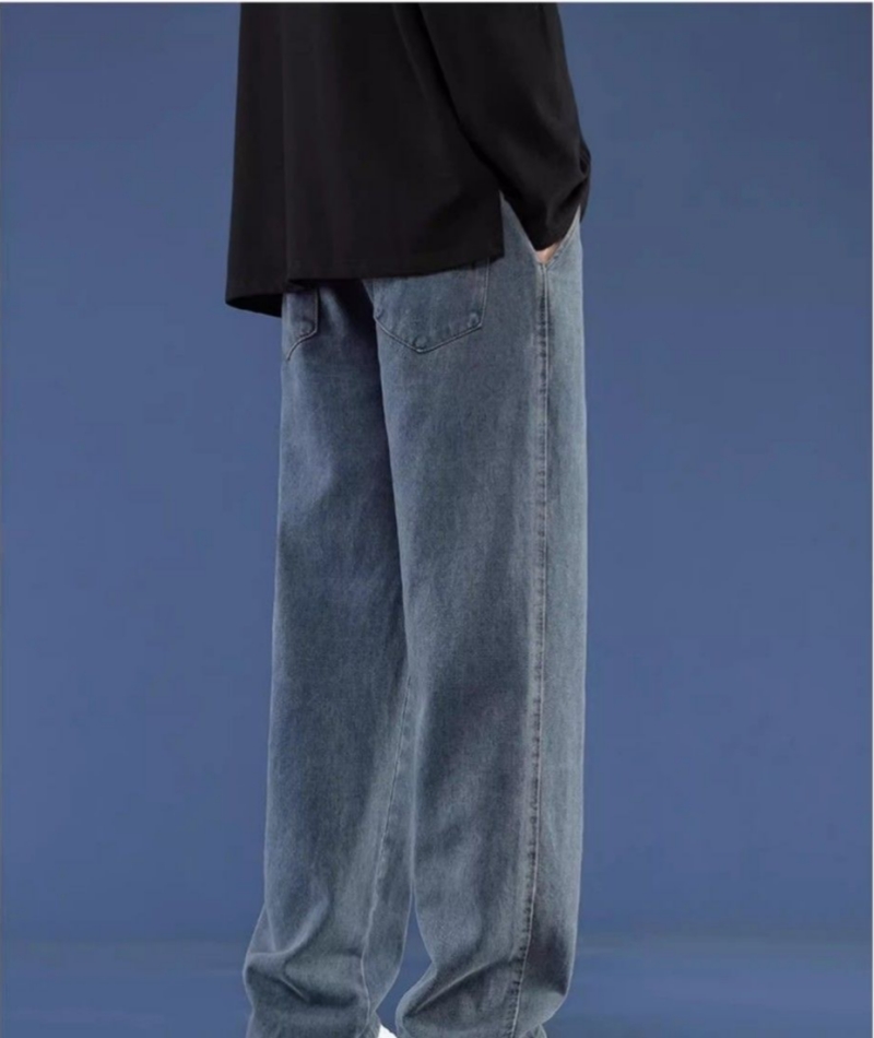 High-end Trendy Men's Jeans Spring Autumn Casual Long Pants Loose American Straight Leg Trousers Fashion Brand Wide Leg Denim Pants for Students Young Men Daily Street Wear