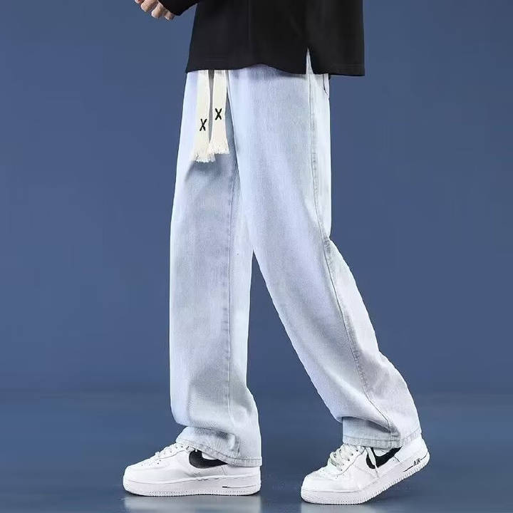 High-end Trendy Men's Jeans Spring Autumn Casual Long Pants Loose American Straight Leg Trousers Fashion Brand Wide Leg Denim Pants for Students Young Men Daily Street Wear