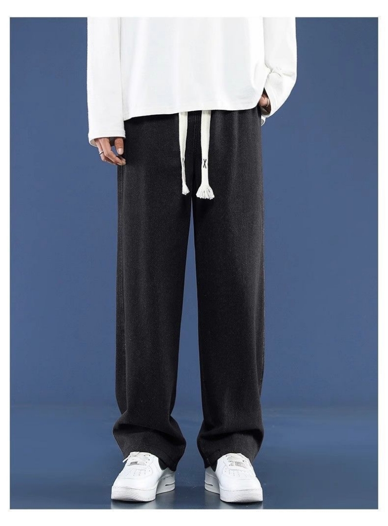 High-end Trendy Men's Jeans Spring Autumn Casual Long Pants Loose American Straight Leg Trousers Fashion Brand Wide Leg Denim Pants for Students Young Men Daily Street Wear