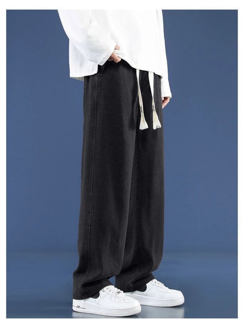 High-end Trendy Men's Jeans Spring Autumn Casual Long Pants Loose American Straight Leg Trousers Fashion Brand Wide Leg Denim Pants for Students Young Men Daily Street Wear