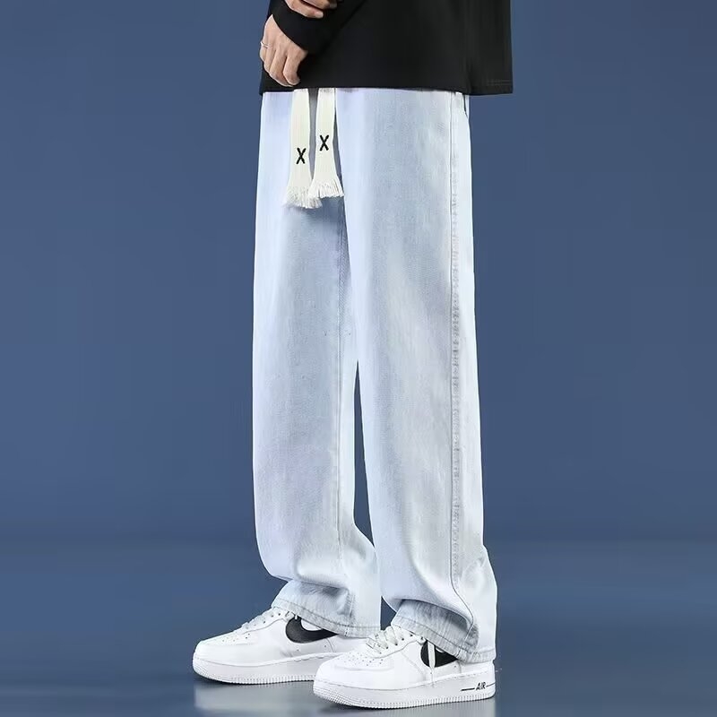 High-end Trendy Men's Jeans Spring Autumn Casual Long Pants Loose American Straight Leg Trousers Fashion Brand Wide Leg Denim Pants for Students Young Men Daily Street Wear