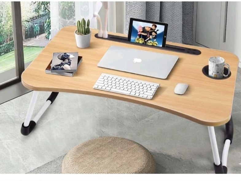 Foldable Laptop Bed Table with Cup Holder & Tablet Slot – Portable Ergonomic Study Desk – Non-Slip Notebook Stand for Sofa, Bed & Floor