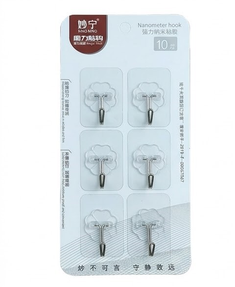 6-Pack Heavy Duty Transparent Adhesive Wall Hooks - Waterproof & Oilproof Nanometer Magic Hooks for Kitchen and Bathroom