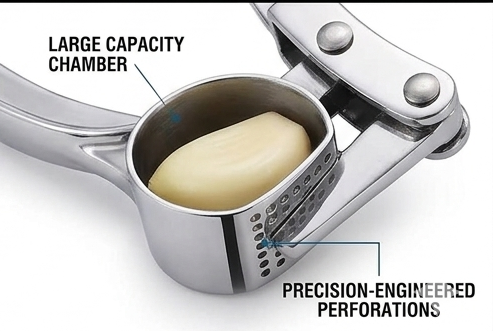 Heavy Duty Stainless Steel Garlic Press – Ergonomic Manual Garlic Crusher & Mincer – Professional Kitchen Ginger Squeezer Tool