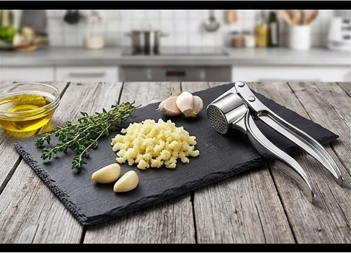 Heavy Duty Stainless Steel Garlic Press – Ergonomic Manual Garlic Crusher & Mincer – Professional Kitchen Ginger Squeezer Tool