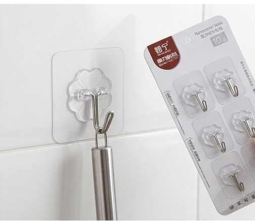 6-Pack Heavy Duty Transparent Adhesive Wall Hooks - Waterproof & Oilproof Nanometer Magic Hooks for Kitchen and Bathroom
