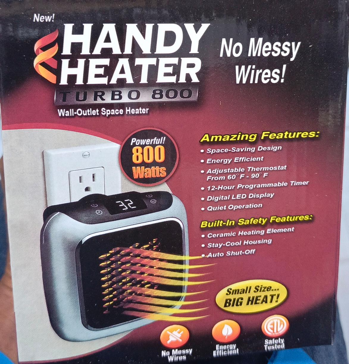 Handy Heater Turbo 800 – 800W Compact Wall-Outlet Space Heater with Programmable Timer
