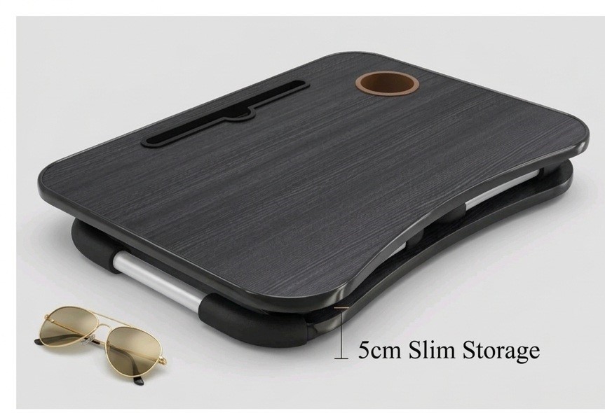 Foldable Laptop Bed Table with Cup Holder & Tablet Slot – Portable Ergonomic Study Desk – Non-Slip Notebook Stand for Sofa, Bed & Floor