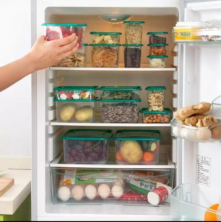 17-Piece Premium Airtight Food Storage Container Set - Stackable Fridge & Pantry Organizers (Green Lids)