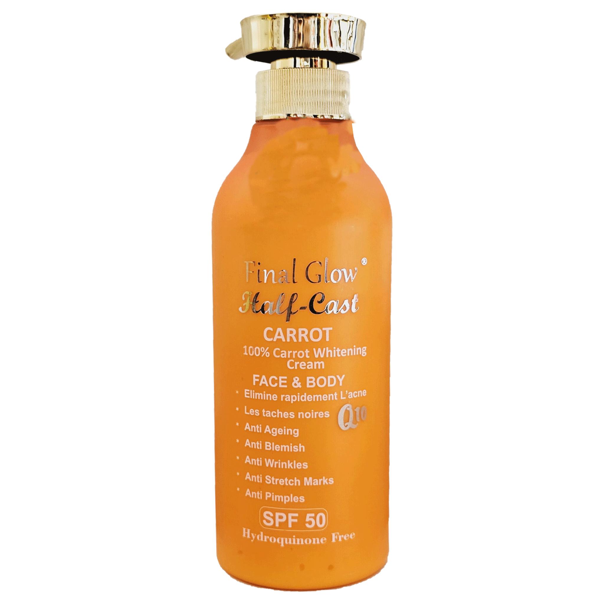 Final Glow Half Cast Carrot Exfoliating Body Wash Gel SPF50 – Brightening Shower Gel With Carrot Extract, Deep Cleansing Skin Lightening Bath Gel, Removes Dark Spots, Acne Marks, Stretch Marks, Smooth