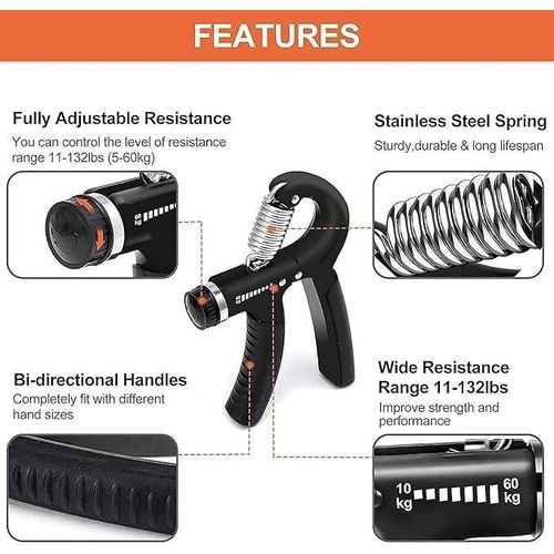 Hand Grip Strengthener 5-60kg Adjustable Hand Gripper, Finger Stretcher, Stress Relief Grip Ball for Athletes, Musicians, Fore-arm Trainer Hand Exerciser Premium Design.