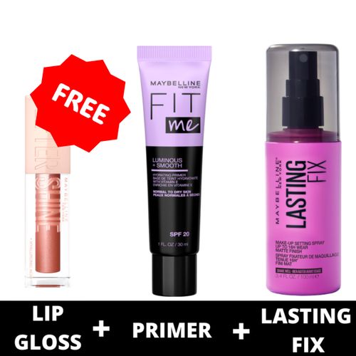evarLasting Fix Setting Spray + Fit Me Primer Luminous & Smooth + FREE Lifter Gloss Topaz