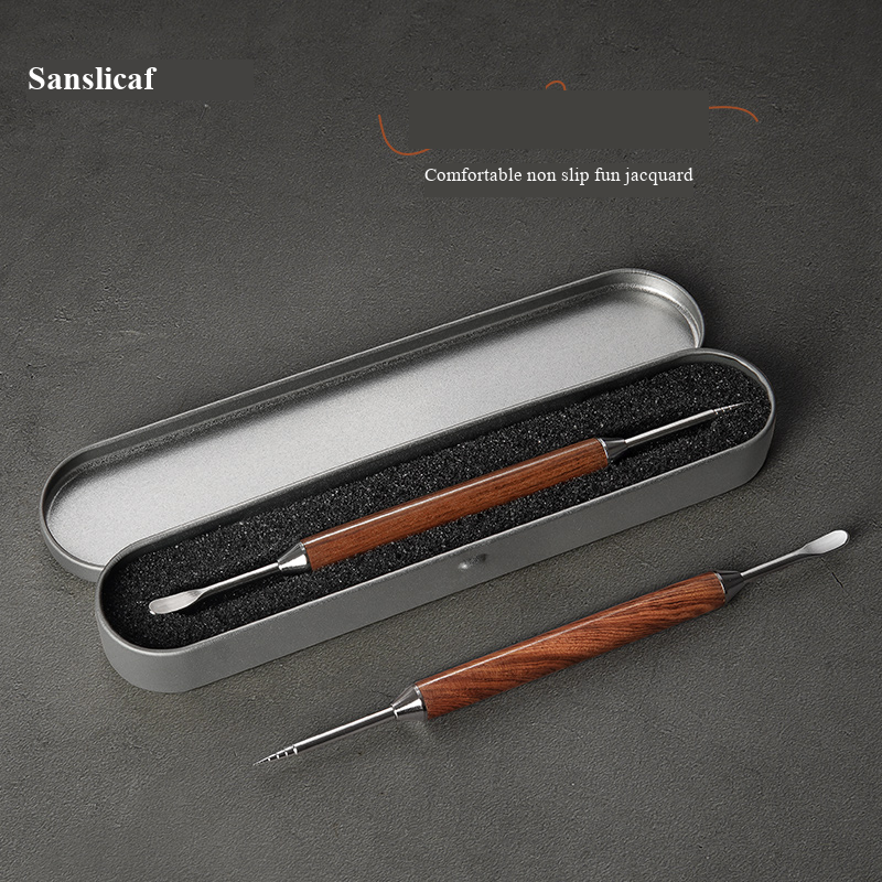Dual-Ended Coffee Latte Art Pen with Rosewood Handle & Stainless Steel Needle, Barista Tool with Metal Storage Box for DIY Coffee Decoration