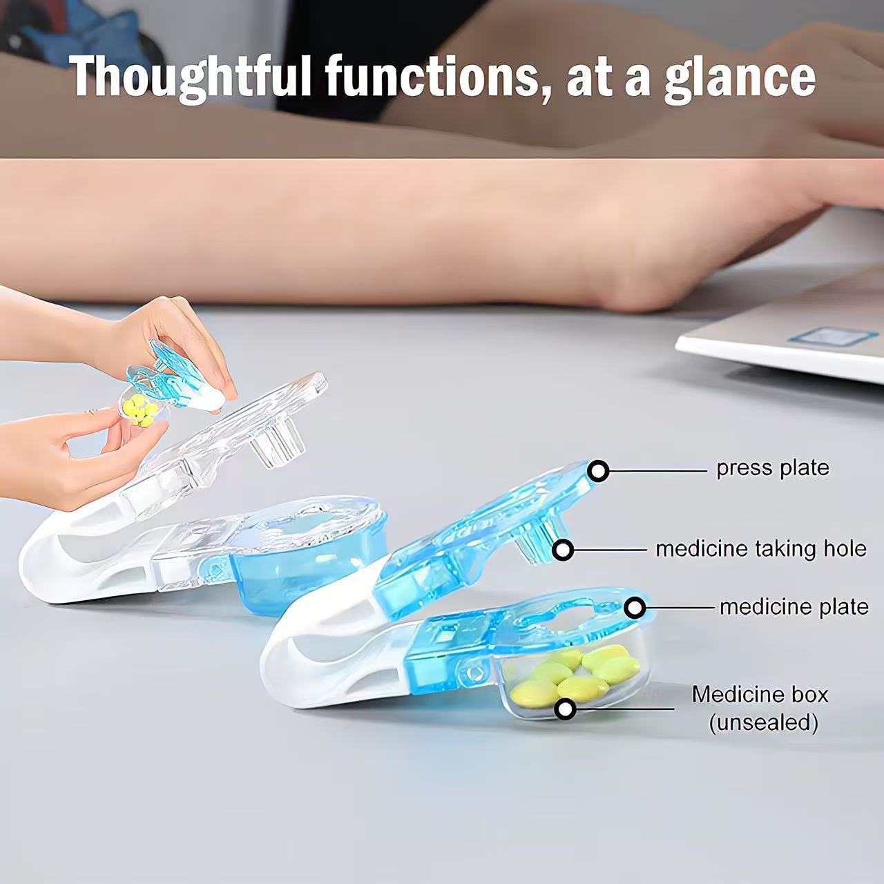 Portable Pill Cutter & Blister Pack Opener, Easy Pill Remover for Elderly & Disabled, Hygienic Medicine Taking Tool