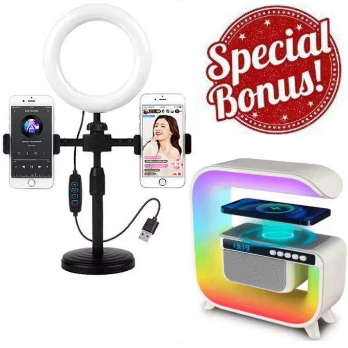 BEST Portable LED Ring Light with Stand – Ideal for Selfie, Video Calls & Tutorials // Perfect for Video, Makeup & Live Streaming + FREE GIFTS BLUUTOOTH  WIRELESS SPEAKER