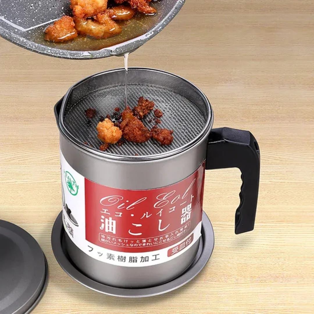 1.4L Strainer Oil Cooking Oil Filter Storage Oil Container Leakage Proof Oil Strainer Kitchen Oil Tank Cooking Oil Stainless-Steel Oil Filter Storage .Designed to remove food particles and impurities.