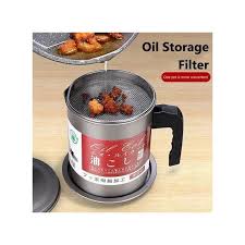 1.4L Strainer Oil Cooking Oil Filter Storage Oil Container Leakage Proof Oil Strainer Kitchen Oil Tank Cooking Oil Stainless-Steel Oil Filter Storage .Designed to remove food particles and impurities.