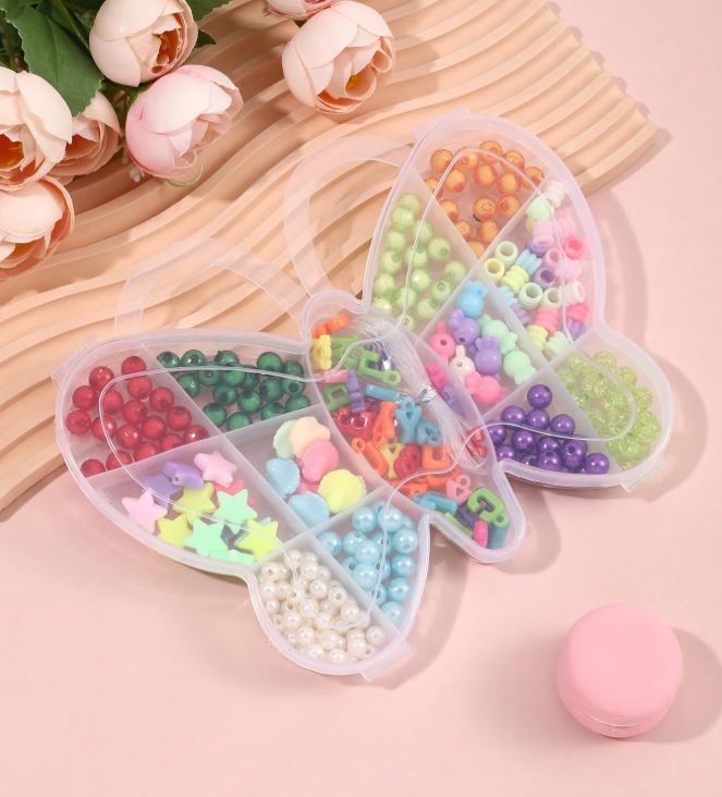 Kids DIY Jewelry Making Kit – Colorful Bead Bracelet & Necklace Set with Butterfly Storage Box | Creative Craft Kit for Girls & Boys