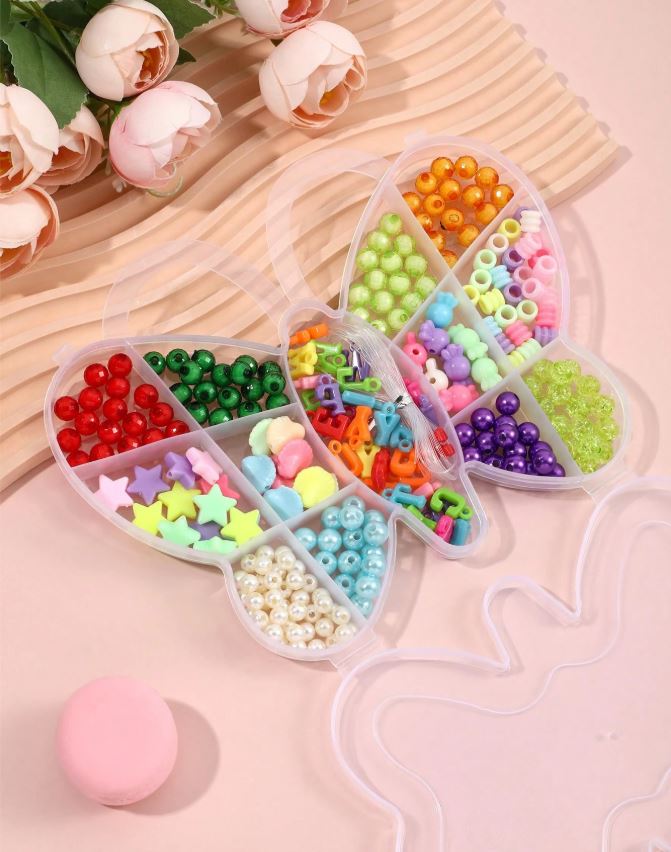 Kids DIY Jewelry Making Kit – Colorful Bead Bracelet & Necklace Set with Butterfly Storage Box | Creative Craft Kit for Girls & Boys