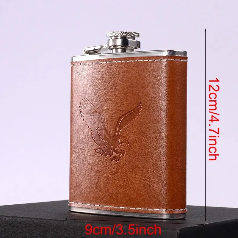 Stainless Steel Hip Flask Set with Leather Cover | Portable Pocket Liquor Whiskey Bottle with Funnel & Shot Cups | Leakproof Travel Flask Gift for Men & Women