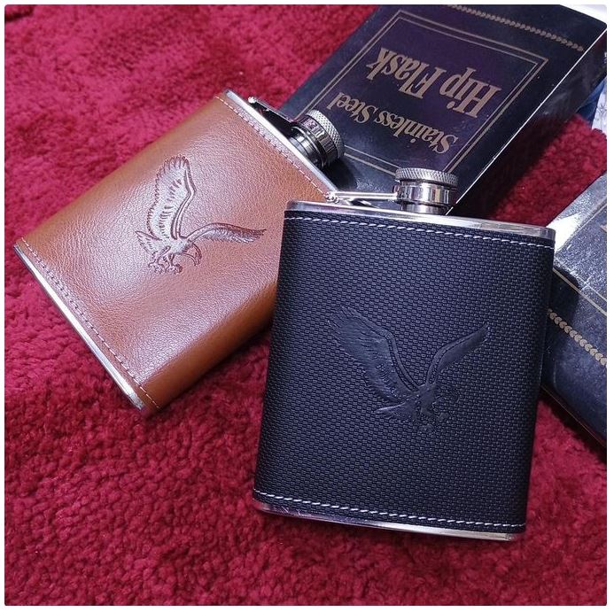 Stainless Steel Hip Flask Set with Leather Cover | Portable Pocket Liquor Whiskey Bottle with Funnel & Shot Cups | Leakproof Travel Flask Gift for Men & Women