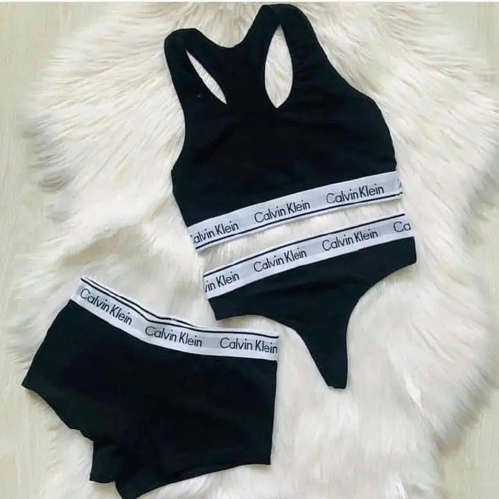 Calvin Klein 3-Piece Women's Underwear Set; Seamless Thong, Hotpant and Sportsbra - Sexy and Comfortable Ladies Briefs Lingerie
