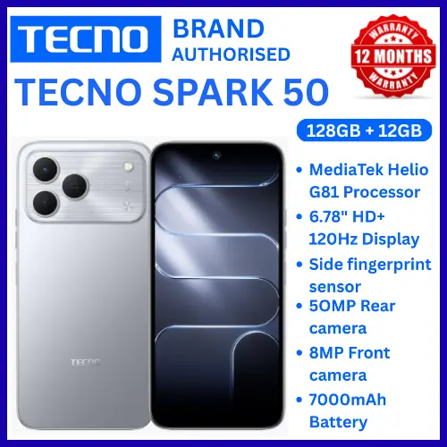 NEW ARRIVALS!!!! BRAND NEW TECNO SPARK 50 4G SMARTPHONE 128GB ROM+ 4GB RAM 6.78"  INCH SCREEN 120Hz REFRESH RATE 6700mAh Battery 18W FAST CHARGING, 50MP  CAMERA, 8MP BACK CAMERA  ANDROID 16
