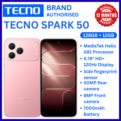 NEW ARRIVALS!!!! BRAND NEW TECNO SPARK 50 4G SMARTPHONE 128GB ROM+ 4GB RAM 6.78"  INCH SCREEN 120Hz REFRESH RATE 6700mAh Battery 18W FAST CHARGING, 50MP  CAMERA, 8MP BACK CAMERA  ANDROID 16