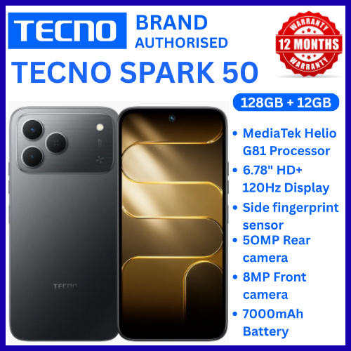 NEW ARRIVALS!!!! BRAND NEW TECNO SPARK 50 4G SMARTPHONE 128GB ROM+ 4GB RAM 6.78"  INCH SCREEN 120Hz REFRESH RATE 6700mAh Battery 18W FAST CHARGING, 50MP  CAMERA, 8MP BACK CAMERA  ANDROID 16