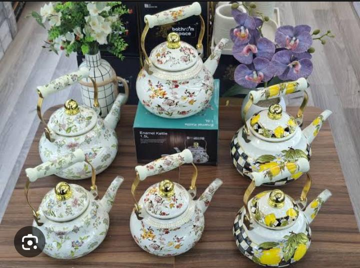 Enamel Tea Kettle Vintage Floral Teapot Decorative Stovetop Kettle Set