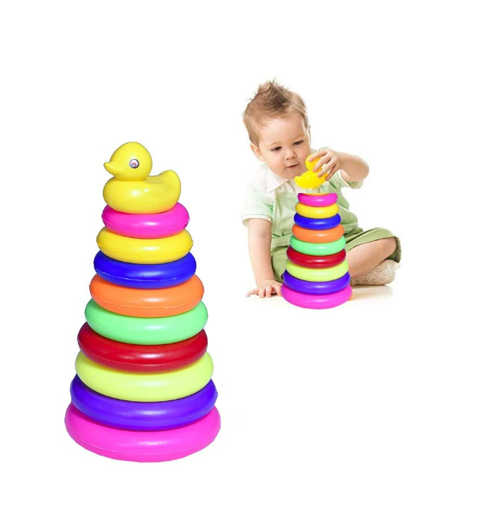 Rainbow Stacking Duck Tower Ring Toy – Colorful Educational Baby Shape Sorting Stacker Toy for Kids