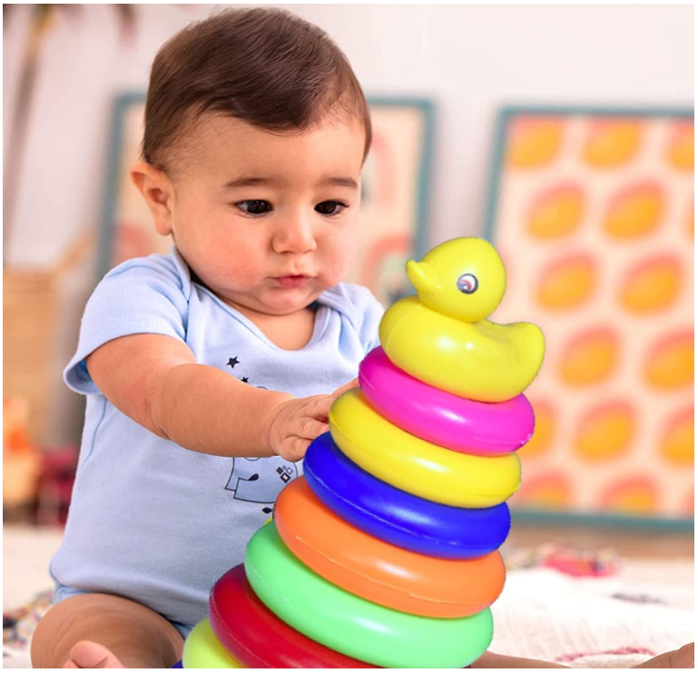 Rainbow Stacking Duck Tower Ring Toy – Colorful Educational Baby Shape Sorting Stacker Toy for Kids