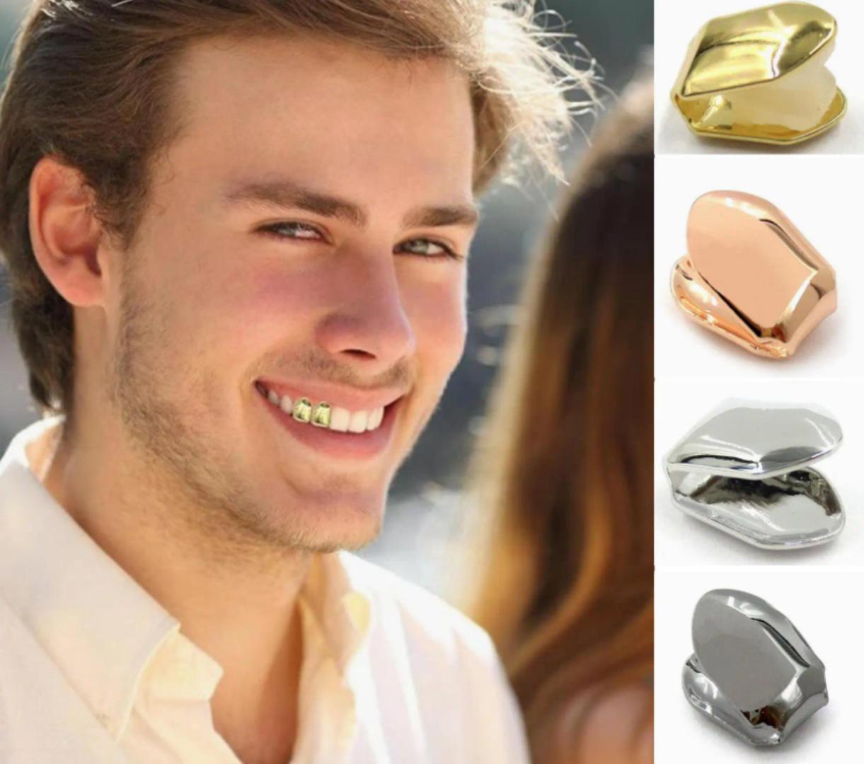 Original Gold Trendy Rock Rapper Hip Hop Grillz Caps Mold Top & Bottom Grill Body Jewelry Single Teeth