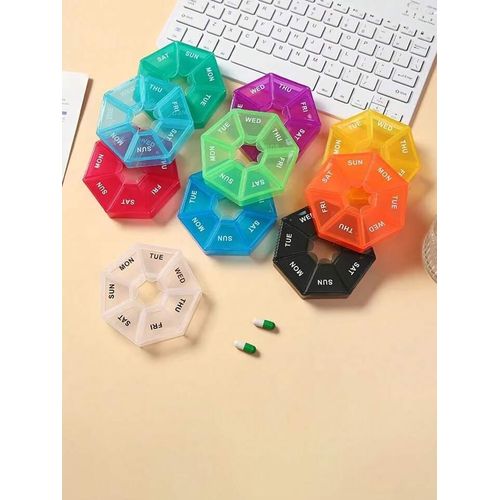 Portable Pill Organiser, Versatile Set, Round Pill Box, Medicine Box, 7 Days, Durable Mini Dispenser Weekly, Small Tablets, Weekly Box for Medication, Vitamins
