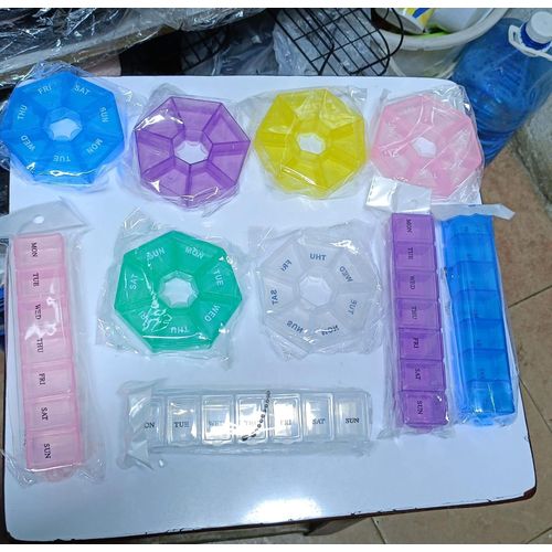 Portable Pill Organiser, Versatile Set, Round Pill Box, Medicine Box, 7 Days, Durable Mini Dispenser Weekly, Small Tablets, Weekly Box for Medication, Vitamins
