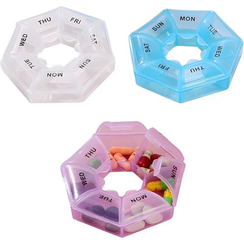 Portable Pill Organiser, Versatile Set, Round Pill Box, Medicine Box, 7 Days, Durable Mini Dispenser Weekly, Small Tablets, Weekly Box for Medication, Vitamins