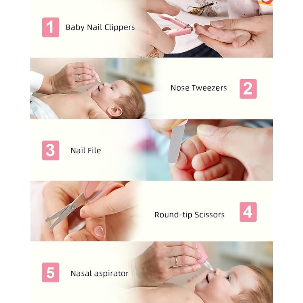 10 In 1 Portable Grooming Kit for New Born Baby - Baby toothbrush, Comb, Thermometer, Nail Clipper, Nasal Aspirator, Nail scissors, Tweezer, Nail File And Medicine dropper For Newborn,Infants,Toddlers