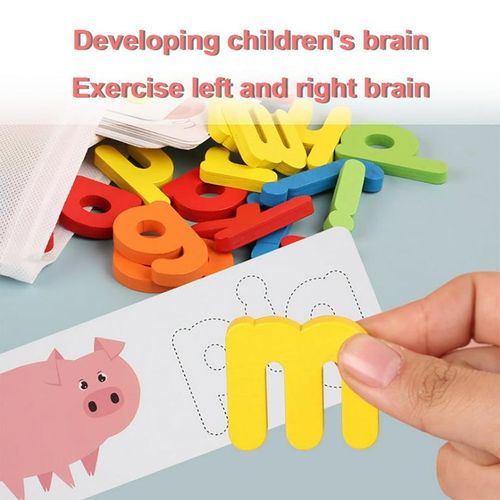 Wooden Spelling Game for Kids, Early Education Word Making Game with Flash Cards and Alphabets, Non-Toxic, Educational Toy for Kids Boys and Girls, Multicolor, 3+ Years