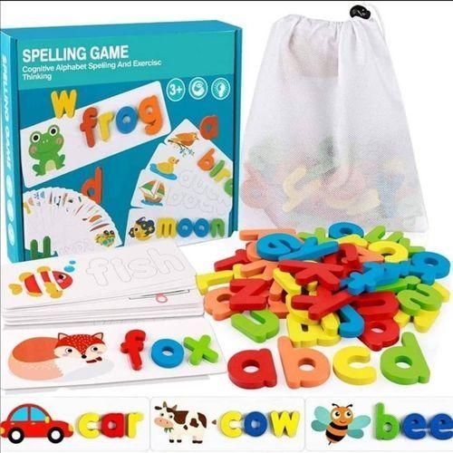 Wooden Spelling Game for Kids, Early Education Word Making Game with Flash Cards and Alphabets, Non-Toxic, Educational Toy for Kids Boys and Girls, Multicolor, 3+ Years