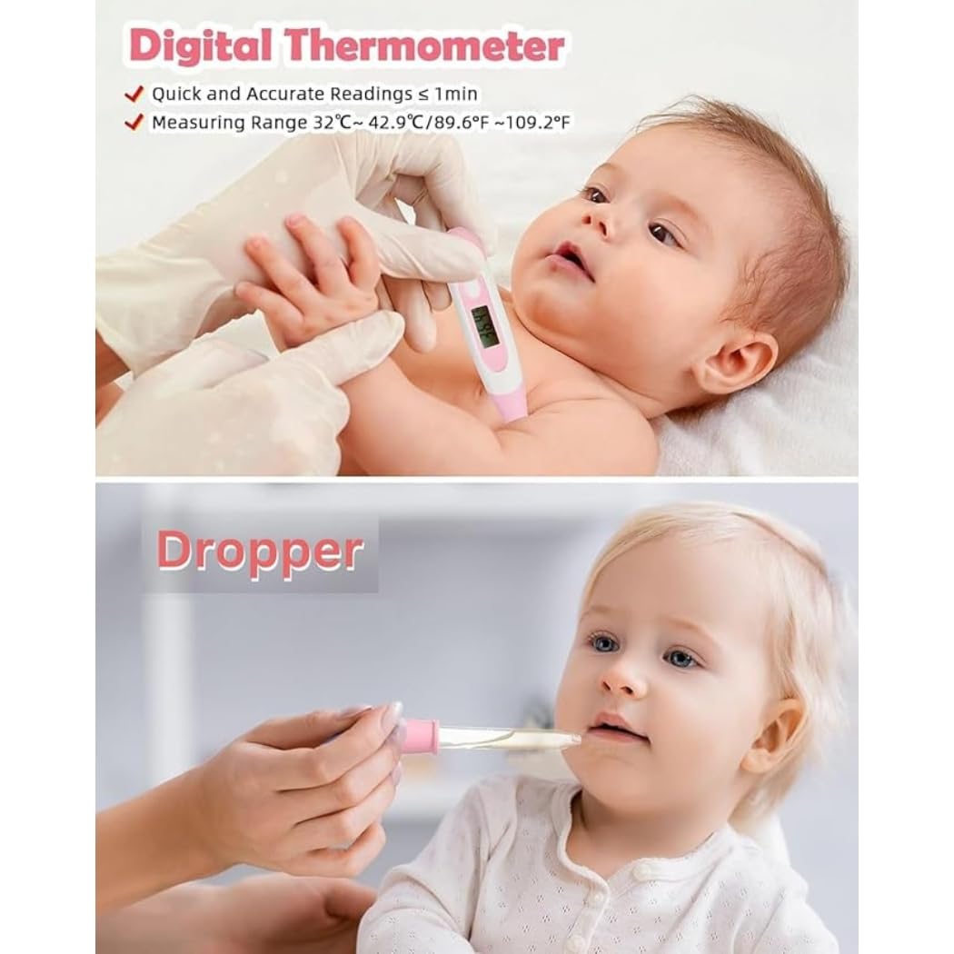 10 In 1 Portable Grooming Kit for New Born Baby - Baby toothbrush, Comb, Thermometer, Nail Clipper, Nasal Aspirator, Nail scissors, Tweezer, Nail File And Medicine dropper For Newborn,Infants,Toddlers