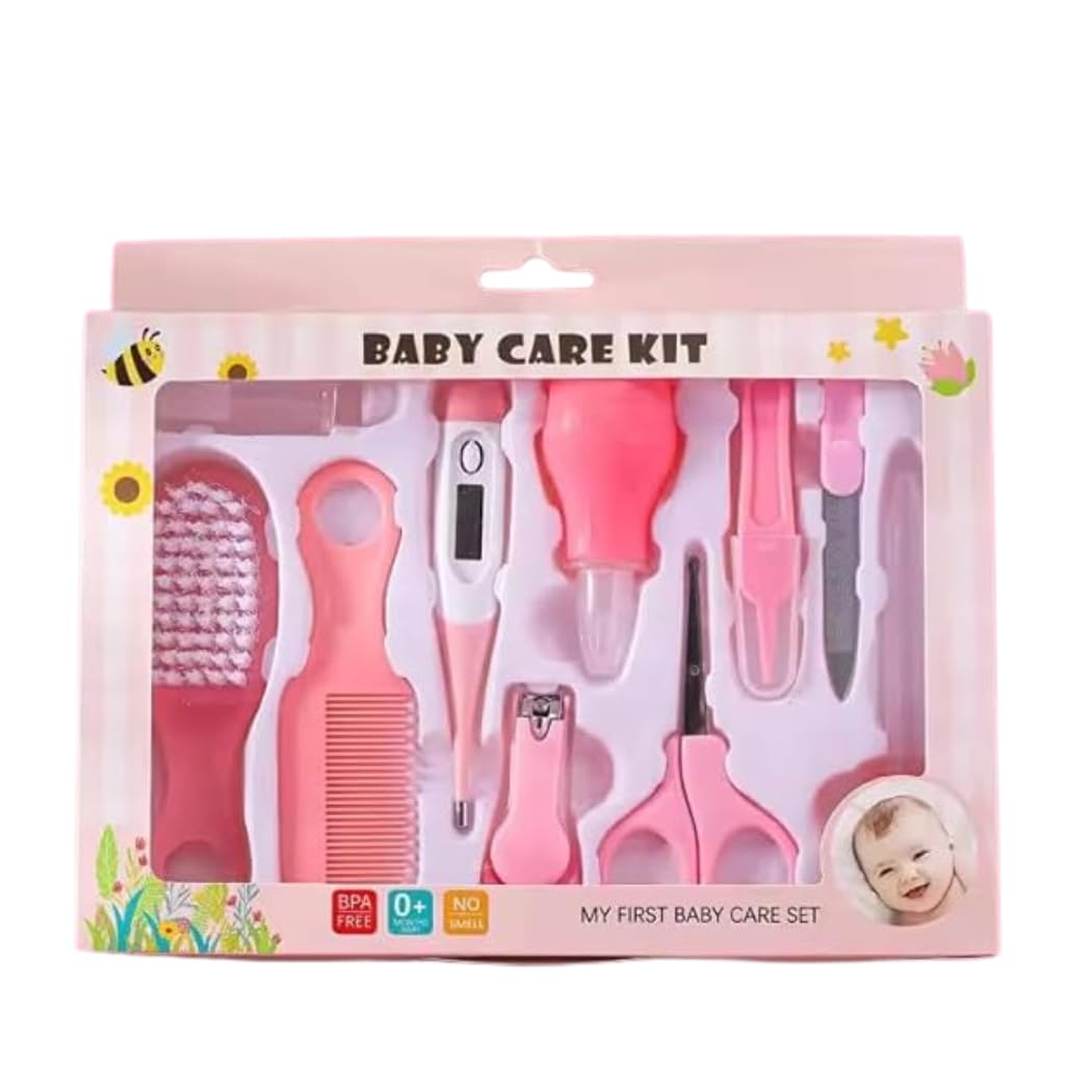 10 In 1 Portable Grooming Kit for New Born Baby - Baby toothbrush, Comb, Thermometer, Nail Clipper, Nasal Aspirator, Nail scissors, Tweezer, Nail File And Medicine dropper For Newborn,Infants,Toddlers