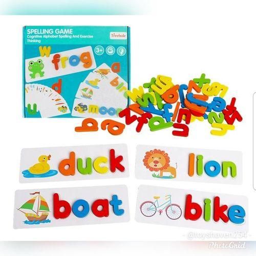 Wooden Spelling Game for Kids, Early Education Word Making Game with Flash Cards and Alphabets, Non-Toxic, Educational Toy for Kids Boys and Girls, Multicolor, 3+ Years