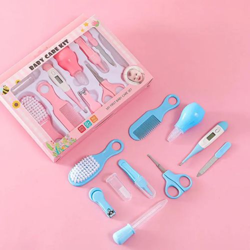 10 In 1 Portable Grooming Kit for New Born Baby - Baby toothbrush, Comb, Thermometer, Nail Clipper, Nasal Aspirator, Nail scissors, Tweezer, Nail File And Medicine dropper For Newborn,Infants,Toddlers
