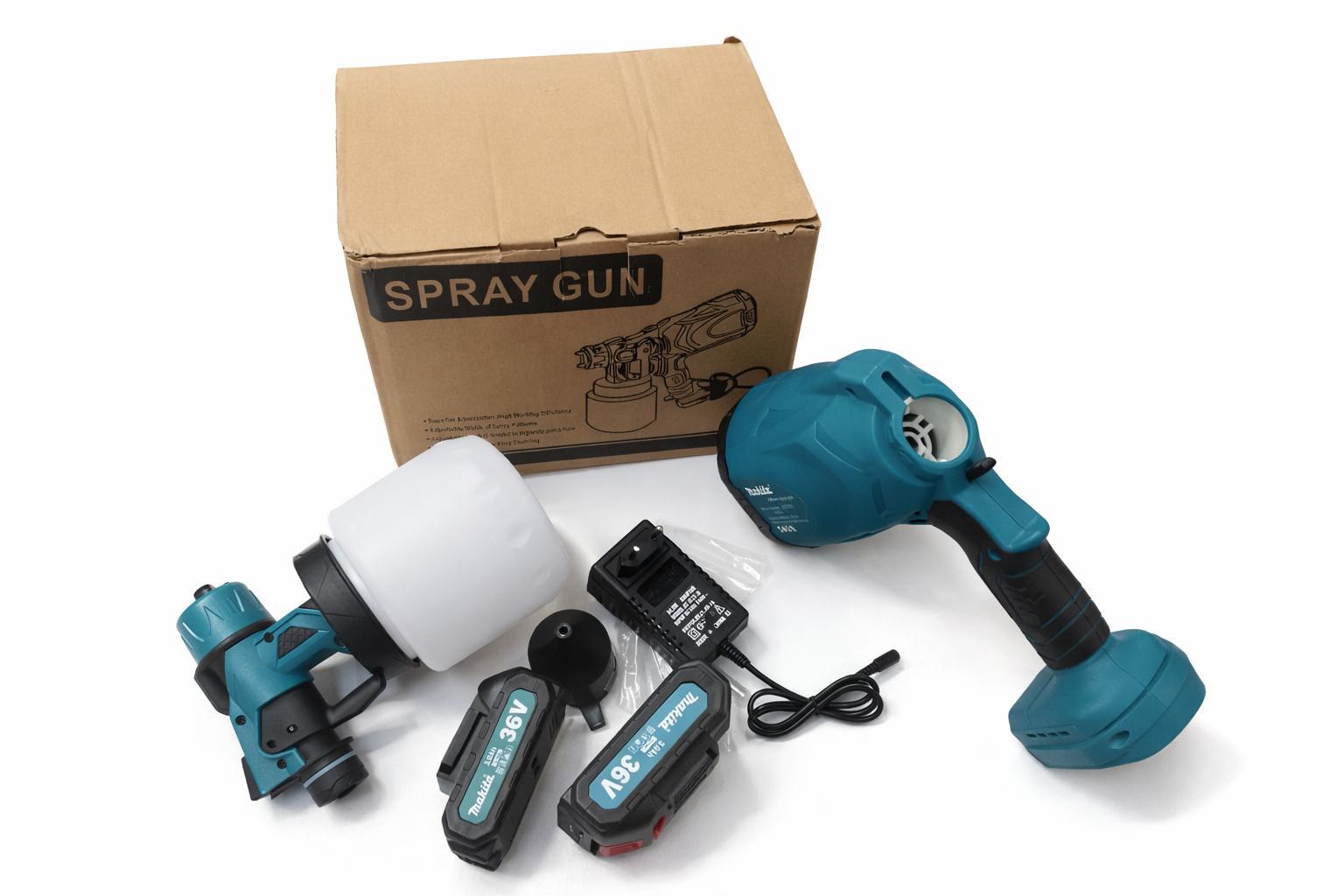 Cordless Electric Spray Gun 36V – Portable Paint Sprayer Machine with 2 Batteries & Charger for Home & Car Painting