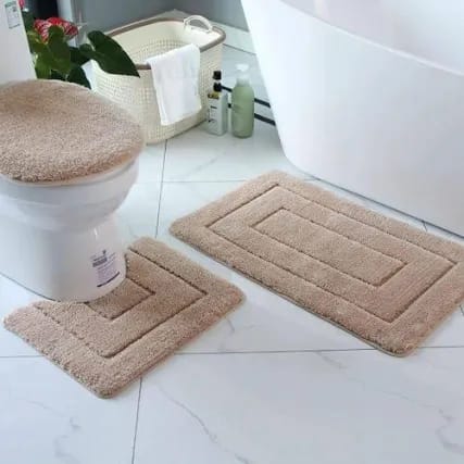 Deluxe 3-Piece Bathroom Mat Set – Thick, Soft & Super Absorbent Toilet Rugs, Non-Slip Backing, Cozy & Stylish Bath Mats (50×80 cm, 40×50 cm, 40×45 cm)