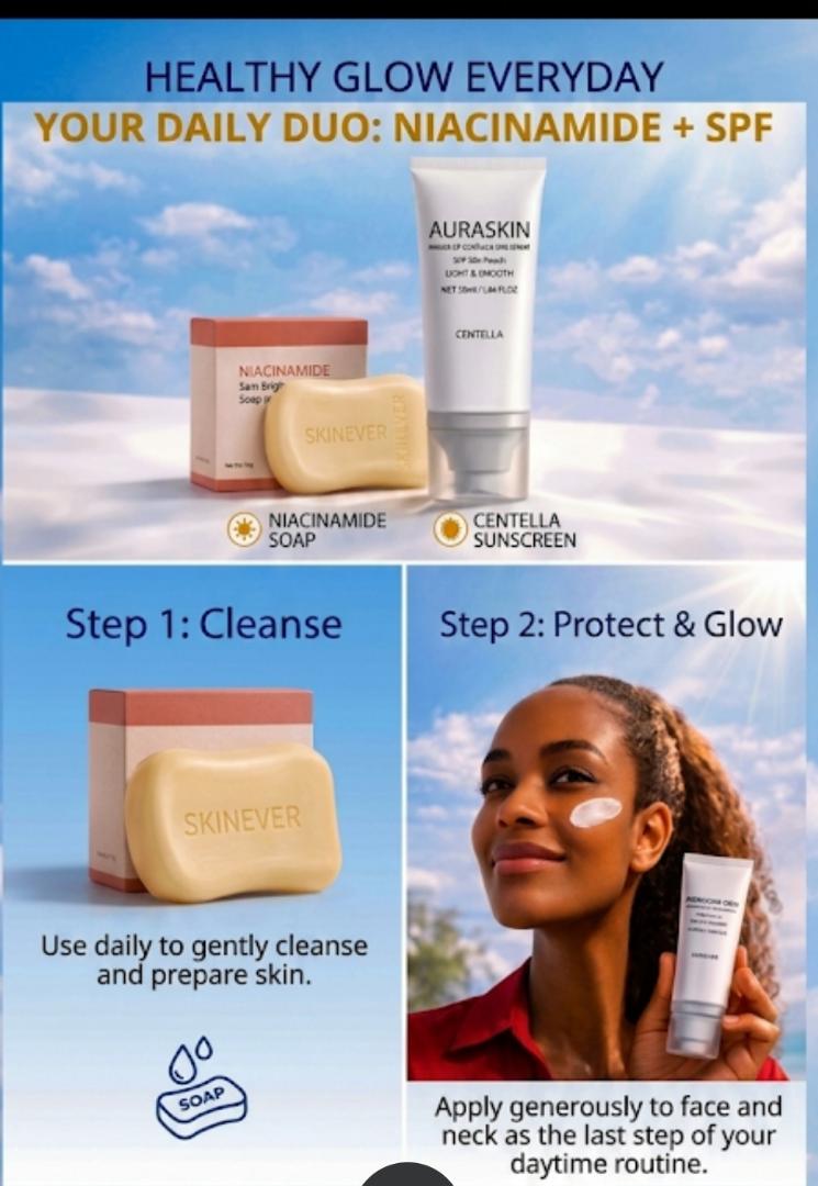 Niacinamide  Brightening Soap & SPF 50 Sunscreen Set.Fast Dark spots Remover [Discreet packaging]