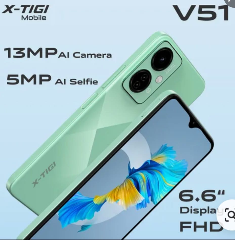 ON OFFER!! X- TIGI V51 128GB ROM + 4GB RAM (expandable), 13MP + 8MP, 8.9mm ultra thin design, 6.6'' QHD DISPLAY, DUAL SIM, SIDE FINGERPRINT, DUAL SIM, TYPE C, 2YRS WARRANTY. ANDROID SMARTPHONE,